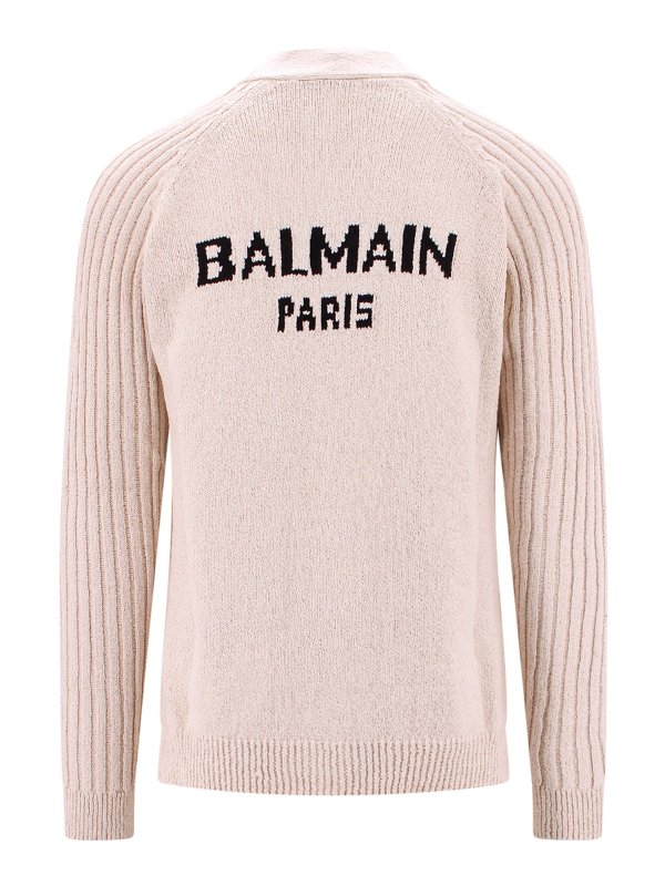 Balmain: cardigans online - Cotton blend cardigan with back logo
