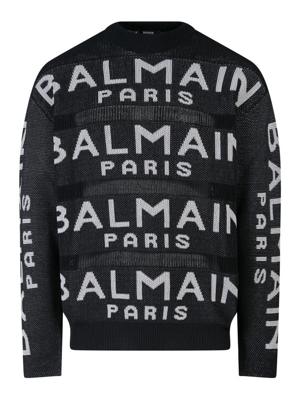 Balmain: Strickpullover mit Rundhalsausschnitt - Rundhalspullover - Schwarz