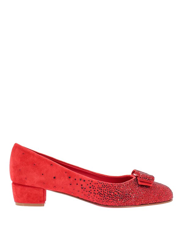 SALVATORE FERRAGAMO: court shoes - Suede dcollet with rhinestone detail