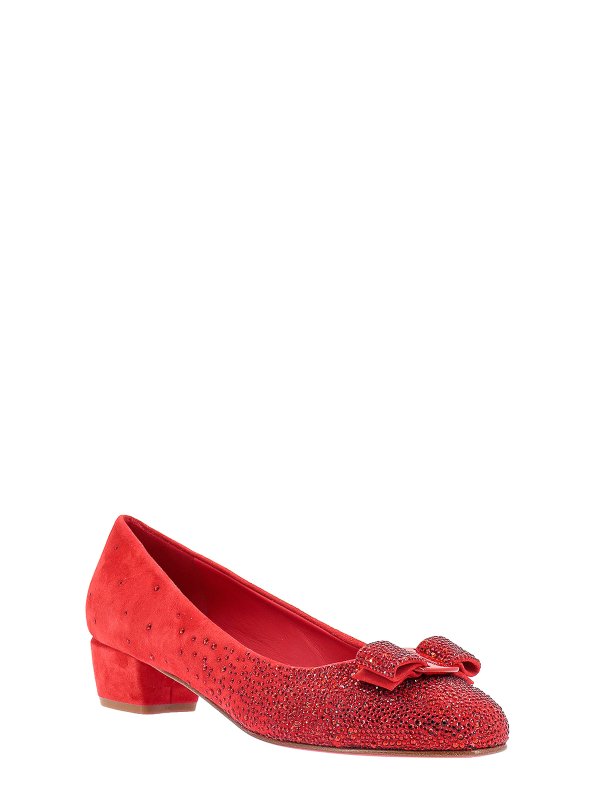 SALVATORE FERRAGAMO: court shoes online - Suede dcollet with rhinestone detail