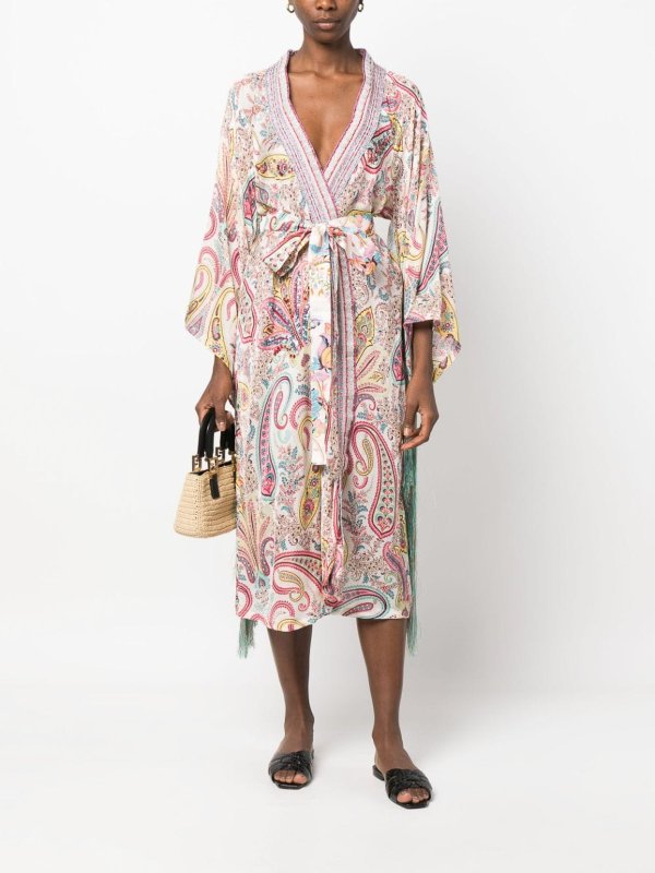 ANJUNA: cappotti corti online - Kimono lungo in seta ricamata