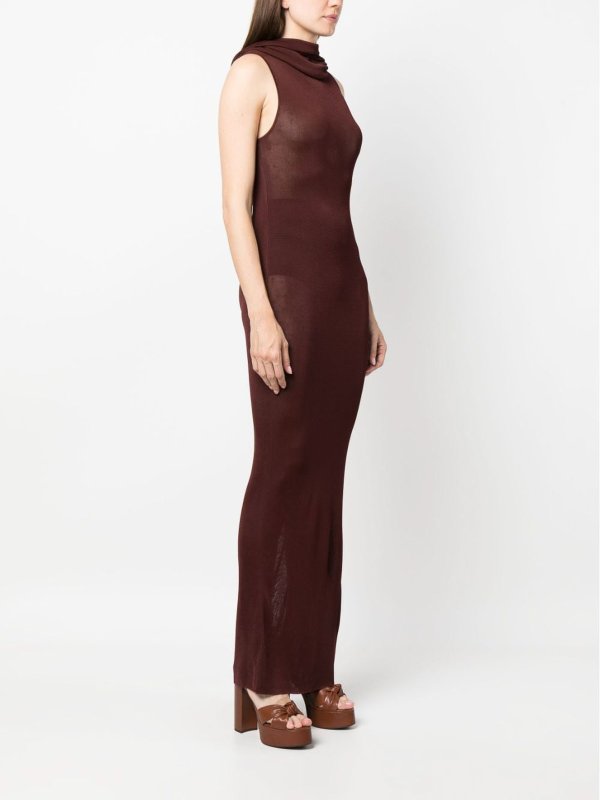 Halter neck cotton blend long dress shop online: SAINT LAURENT