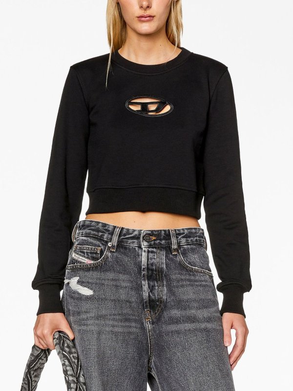 Logo cropped cotton blend crewneck shop online: DIESEL