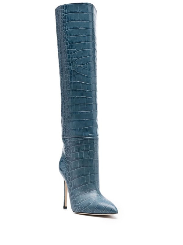 Shop Paris Texas Knee-High Croc-Embossed Leather Boots