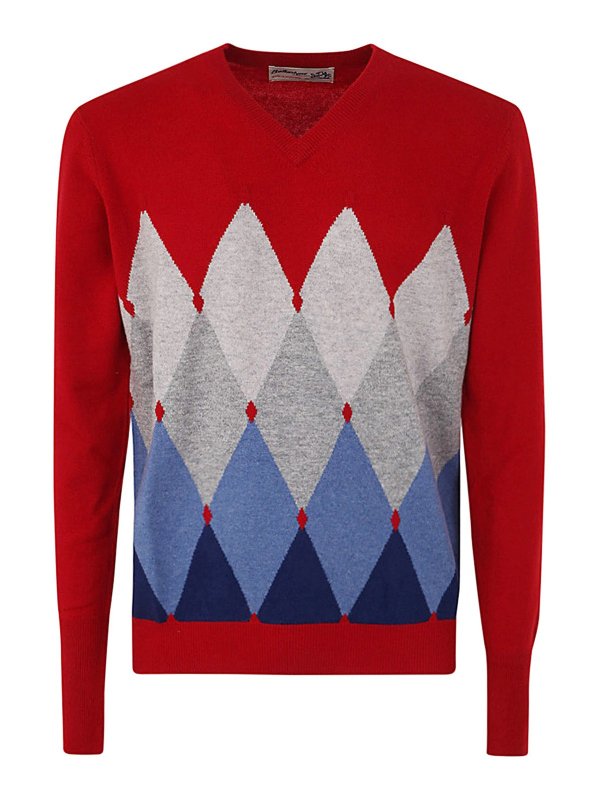 BALLANTYNE: Strickpullover mit V-Ausschnitt - V-Pullover - Rot