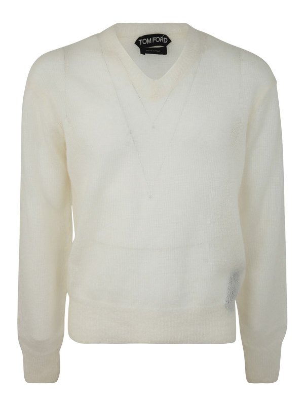 TOM FORD: Strickpullover mit V-Ausschnitt - V-Pullover - Weiß