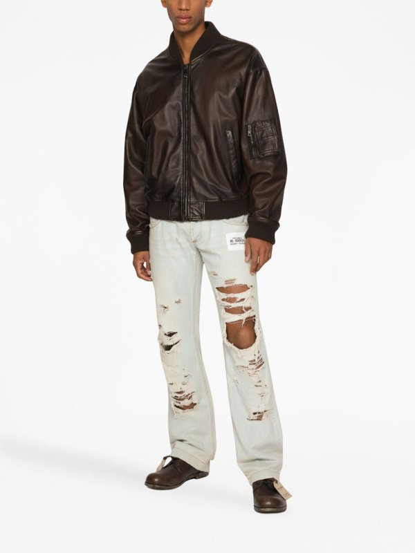 Chaqueta De Cuero - Marrón Oscuro shop online: DOLCE & GABBANA