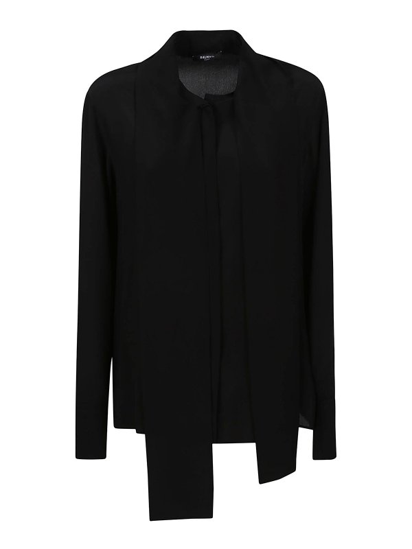 Balmain: shirts - Pussy bow crepe de chine buttoned shirt