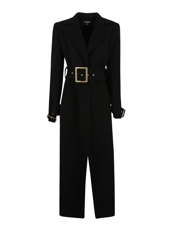 Balmain: short coats - Belted double side wool long coat