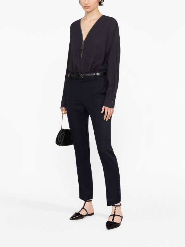 BRUNELLO CUCINELLI★High Waist Cigarette Pants High-waist cigarette trousers for Woman in White | Brunello