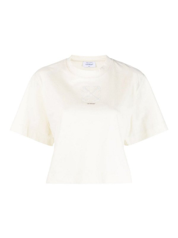 OFF-WHITE: t-shirts - `small arrow pearls` cropped t-shirt