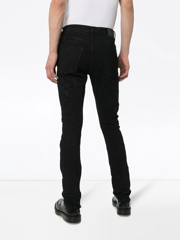 Blue P001 bleached distressed slim-leg jeans