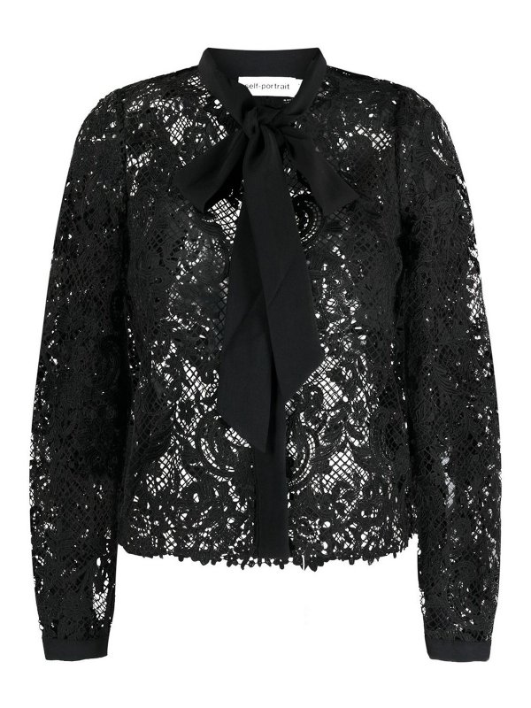 Self Portrait: shirts - Lace pussy bow shirt