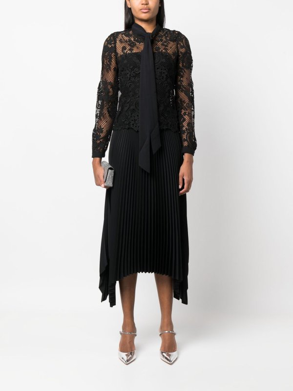 Self Portrait: shirts online - Lace pussy bow shirt