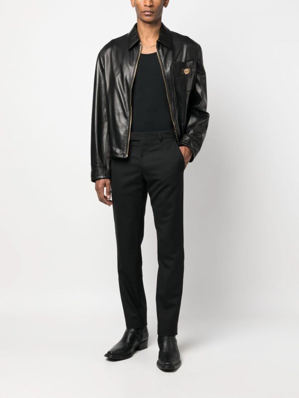 VERSACE: casual jackets online - Leather jacket with embroidery inside