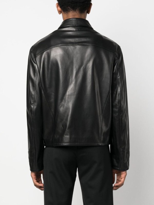 The Best Shops VERSACE: casual jackets - Leather jacket with embroidery inside