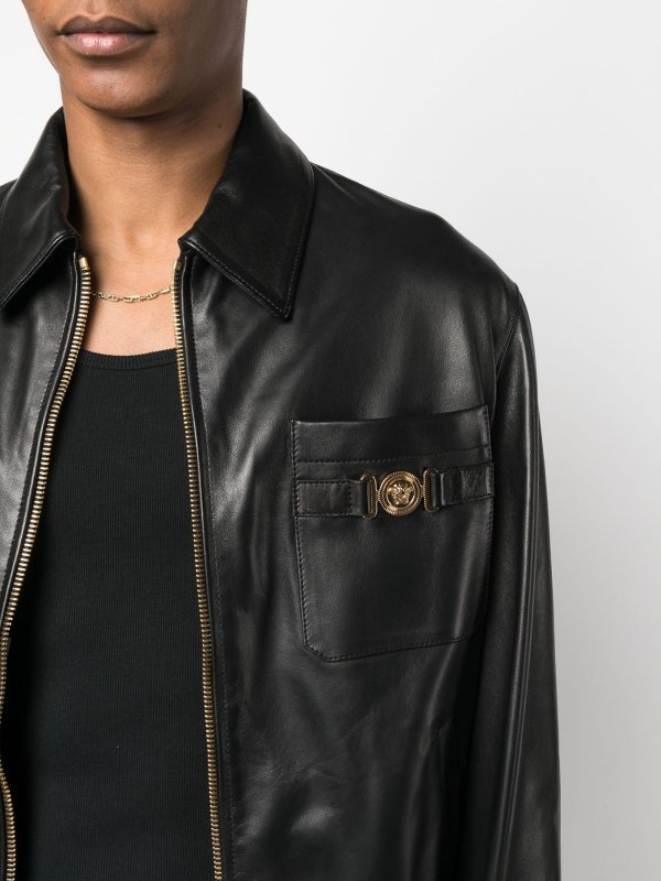 Leather jacket with embroidery inside shop online: VERSACE