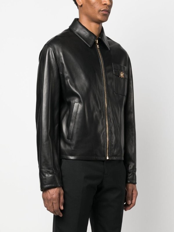 VERSACE buy online Leather jacket with embroidery inside
