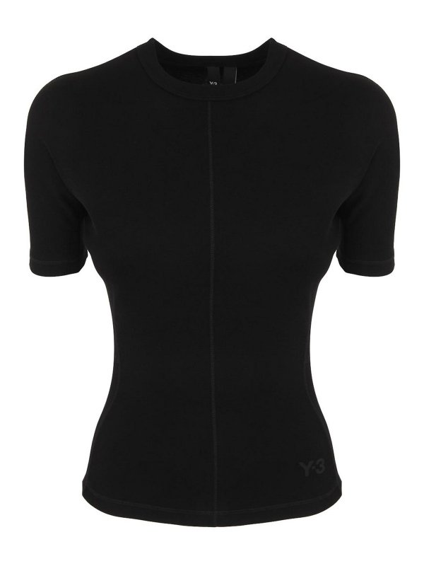 Y-3: t-shirts - Fitted short sleeve tee