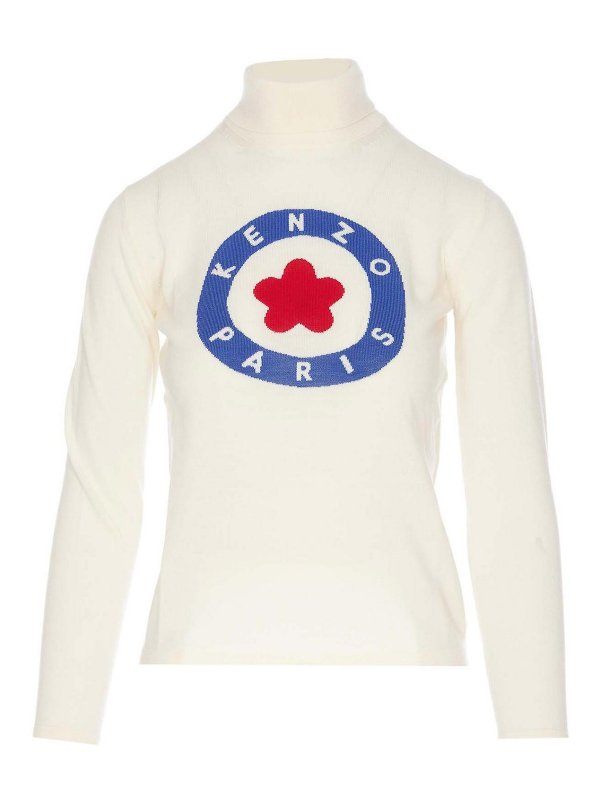 KENZO: Strickpullover mit Rundhalsausschnitt - Rundhalspullover - Weiß