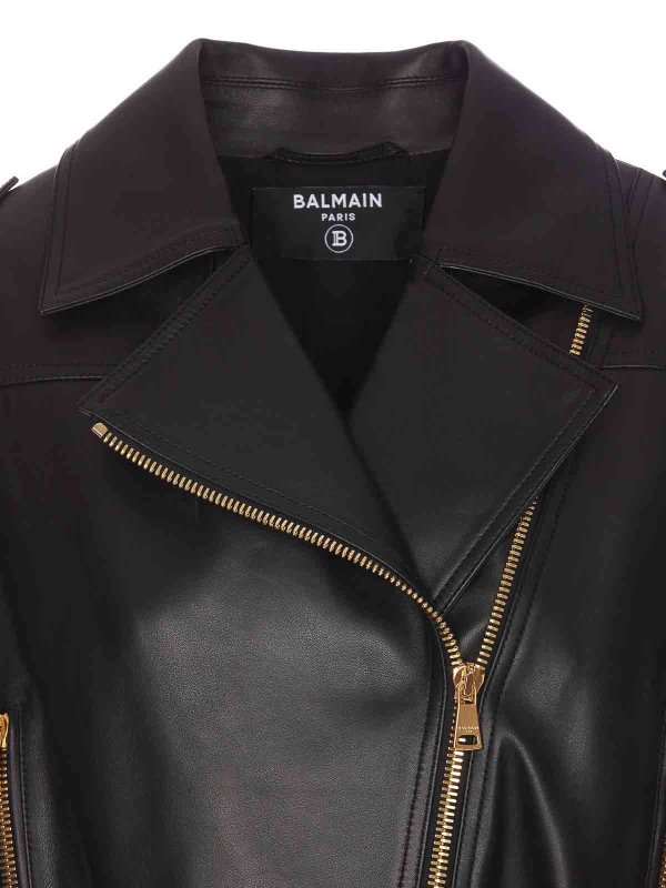 Leather jacket shop online: Balmain