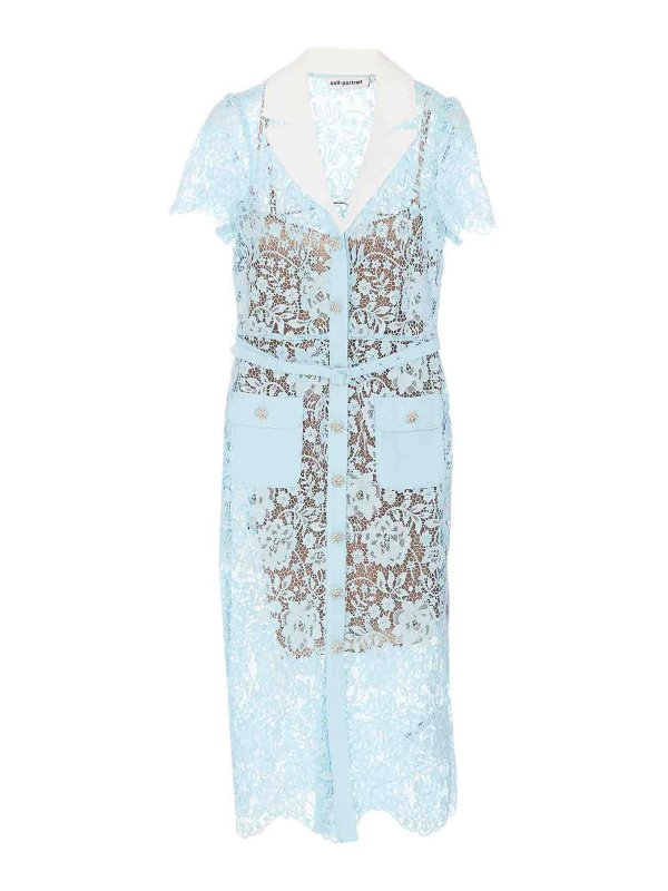 Self Portrait: ニーレングスドレス - 膝丈ドレス - ブルー