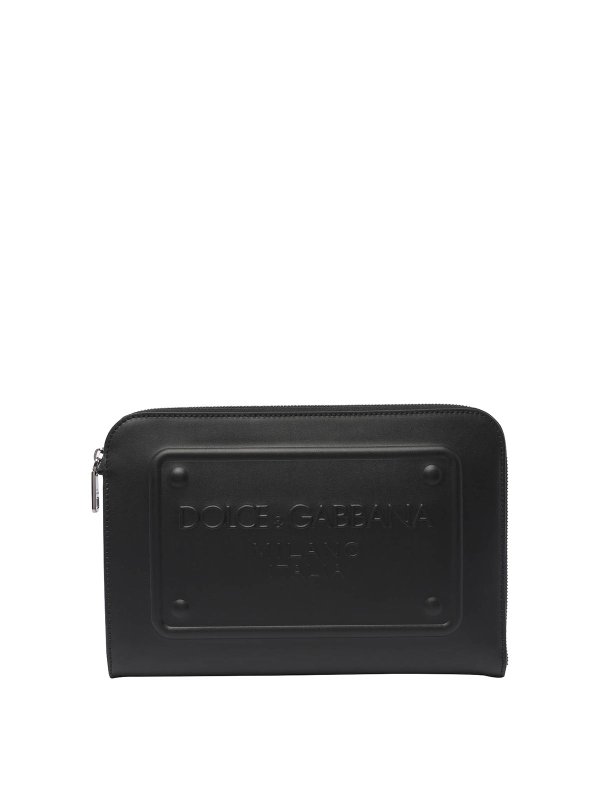 DOLCE & GABBANA: pochette - Custodia nera con logo