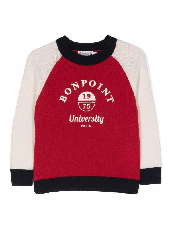Bonpoint: crew necks - Red with contrasting panel wool  jumper