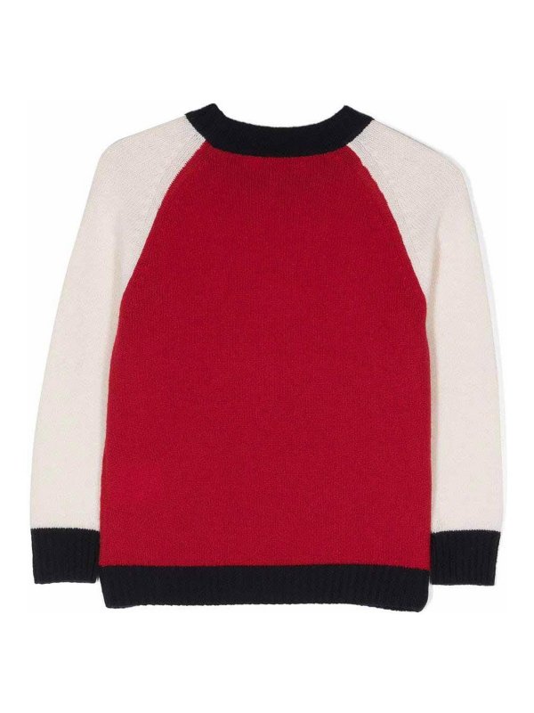 Bonpoint: crew necks online - Red with contrasting panel wool  jumper