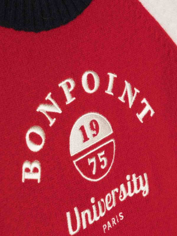 The Best Shops Bonpoint: crew necks - Red with contrasting panel wool  jumper