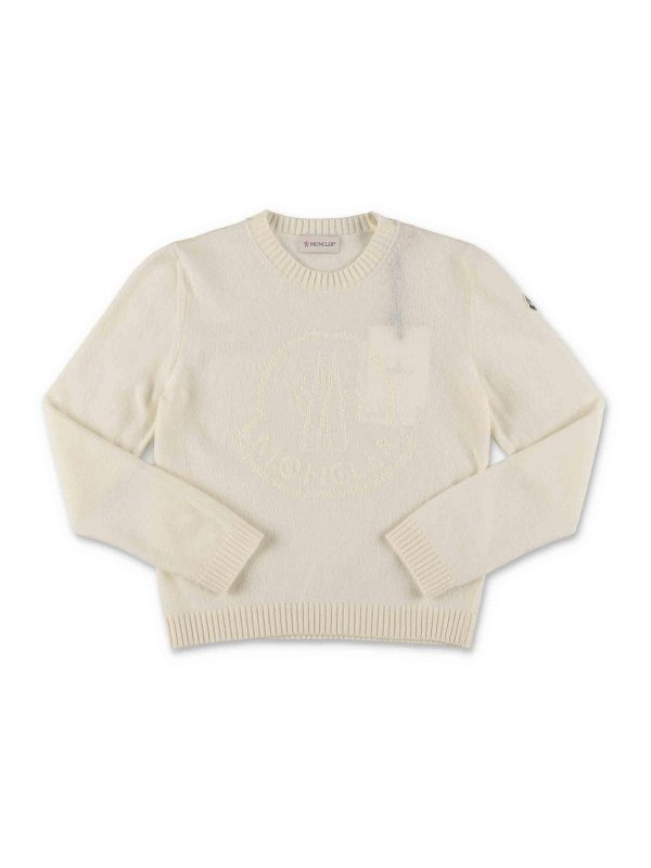 MONCLER: Strickpullover mit Rundhalsausschnitt - Rundhalspullover - Weiß