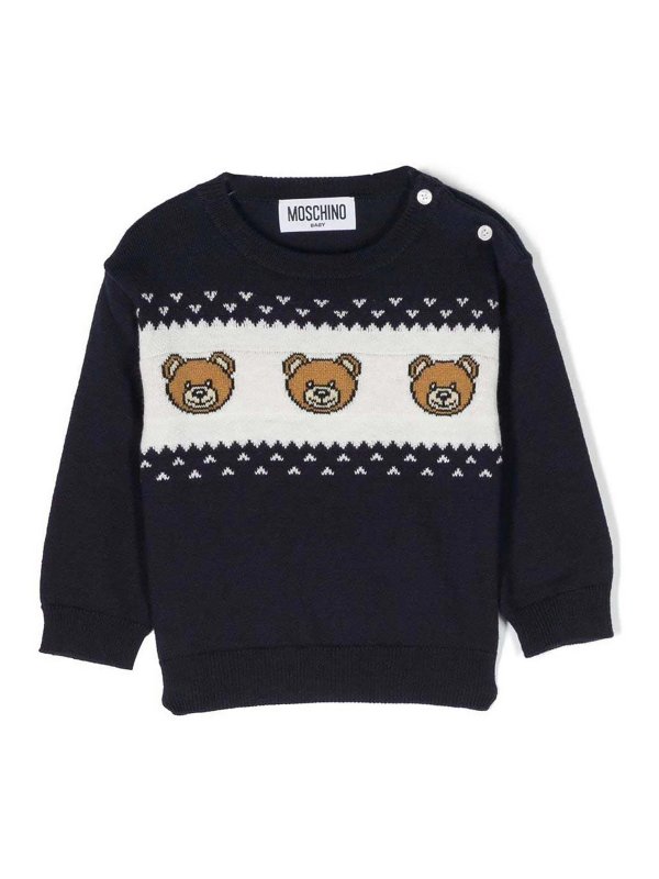 MOSCHINO: Strickpullover mit Rundhalsausschnitt - Rundhalspullover - Blau