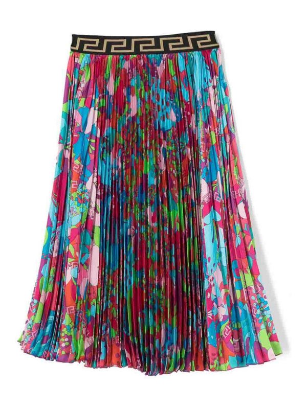 VERSACE: gonne al ginocchio  e longuette online - Gonna plissettata Versace  in raso stampato