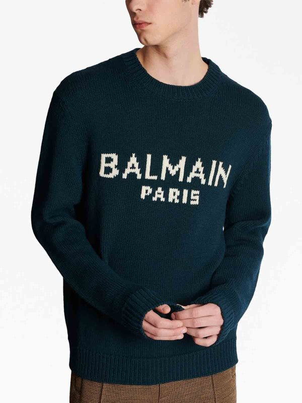 Balmain: Pull col rond online - Pull Col Rond - Vert