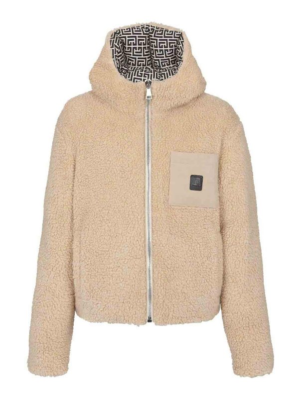Balmain: giacche casual - Giacca Teddy con toppa monogramma