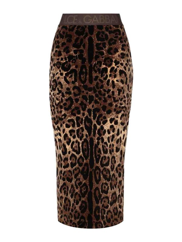 DOLCE & GABBANA: Knee length skirts & Midi - Chenille Leopard-Print Midi Skirt