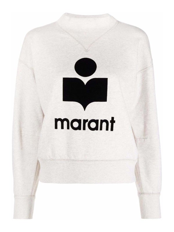 Isabel Marant Etoile: Sweatshirts & Sweaters - Ecru flocked-logo sweatshirt