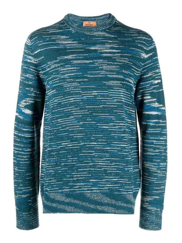 MISSONI: crew necks - Intarsia-Knit Cashmere Jumper, Teal, Striped