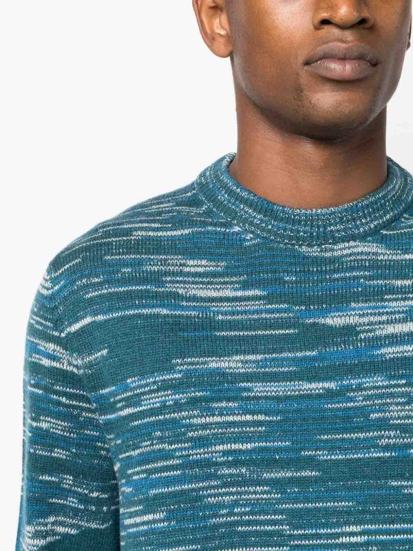 The Best Shops MISSONI: crew necks - Intarsia-Knit Cashmere Jumper, Teal, Striped