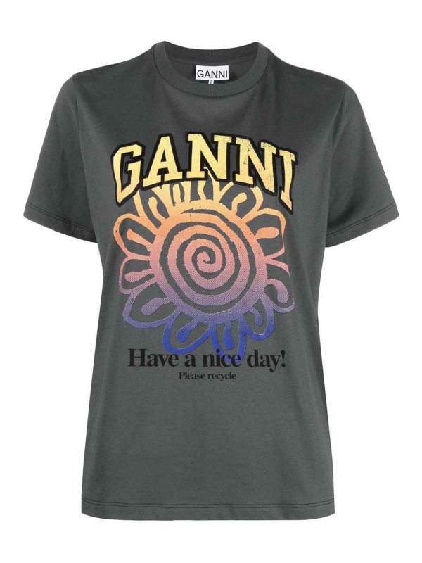 GANNI: maglia collo rotondo - T-shirt organica Relaxed Flower