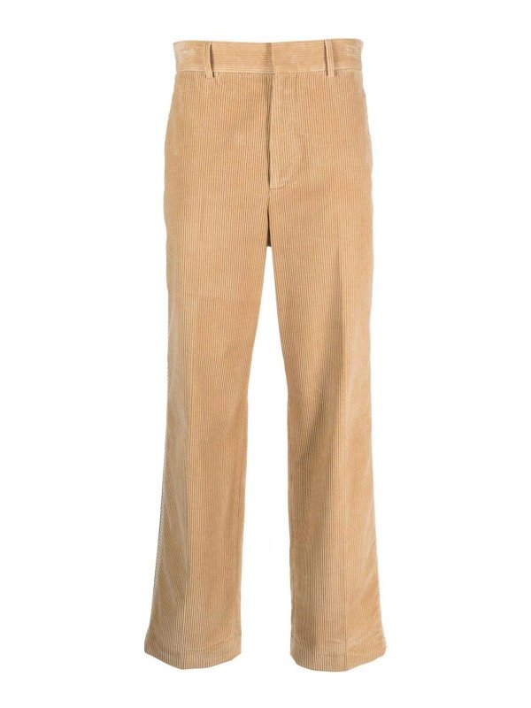 Palm Angels: straight leg jeans - Beige cotton corduroy pants, crochet stripes