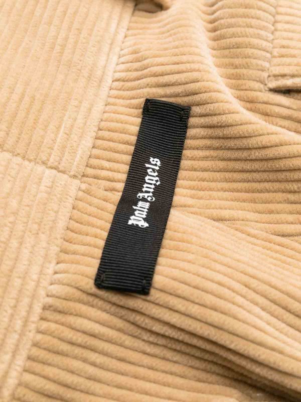 Palm Angels: straight leg jeans online - Beige cotton corduroy pants, crochet stripes