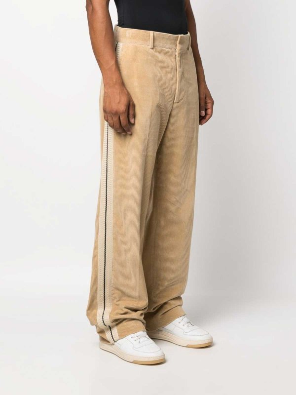 The Best Shops Palm Angels: straight leg jeans - Beige cotton corduroy pants, crochet stripes