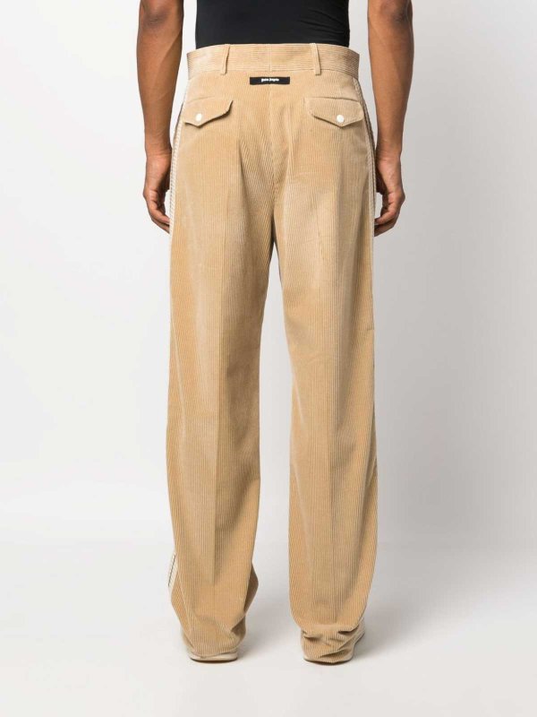 straight leg jeans shop online Beige cotton corduroy pants, crochet stripes
