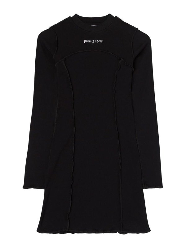 Palm Angels: crew necks - Ribbed Logo Minidress, Inside-Out Effect