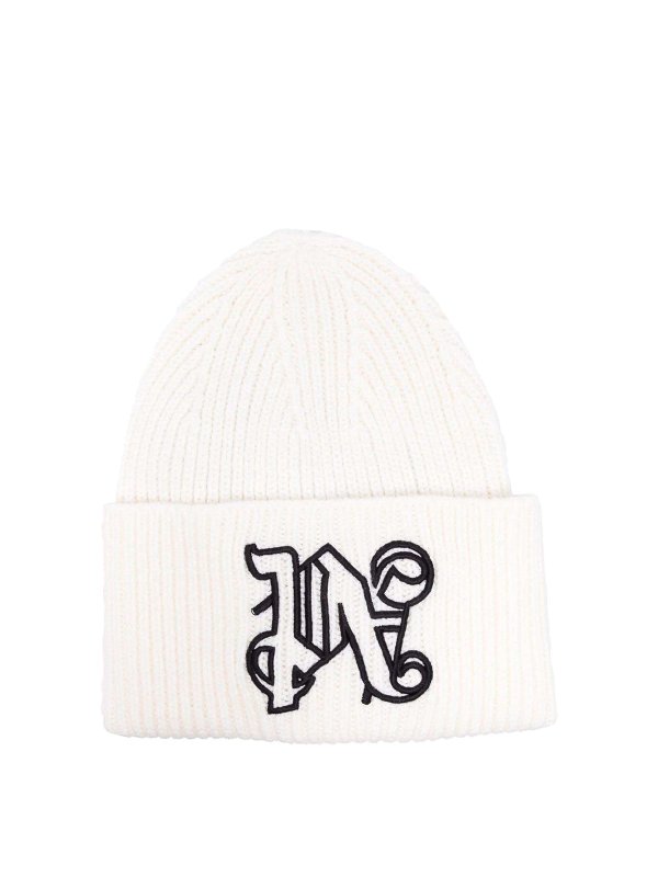 Palm Angels: ニットキャップ - ビーニー帽 - 白