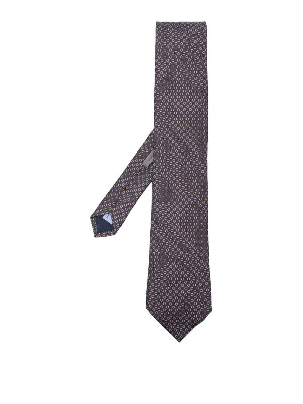 CORNELIANI: ties & bow ties - Brown dot-pattern silk tie.