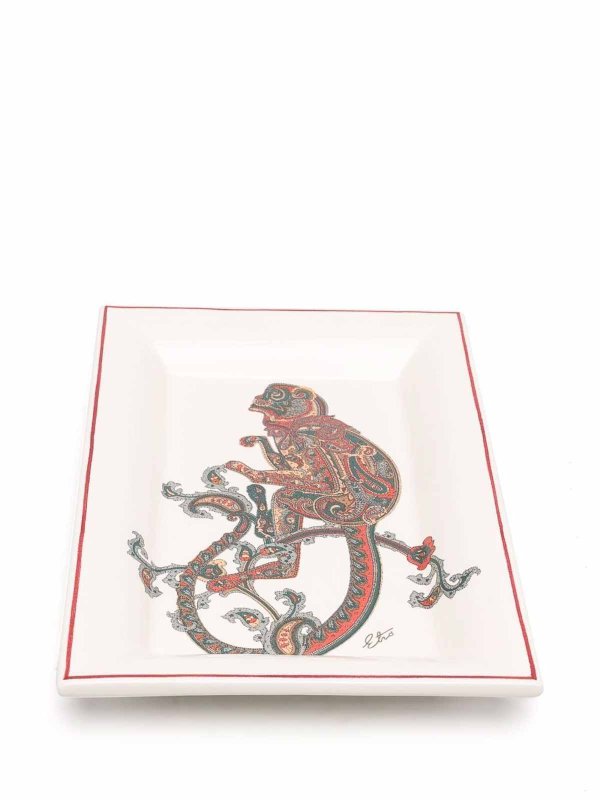 ETRO: homeware online - Ceramic monkey-print tray