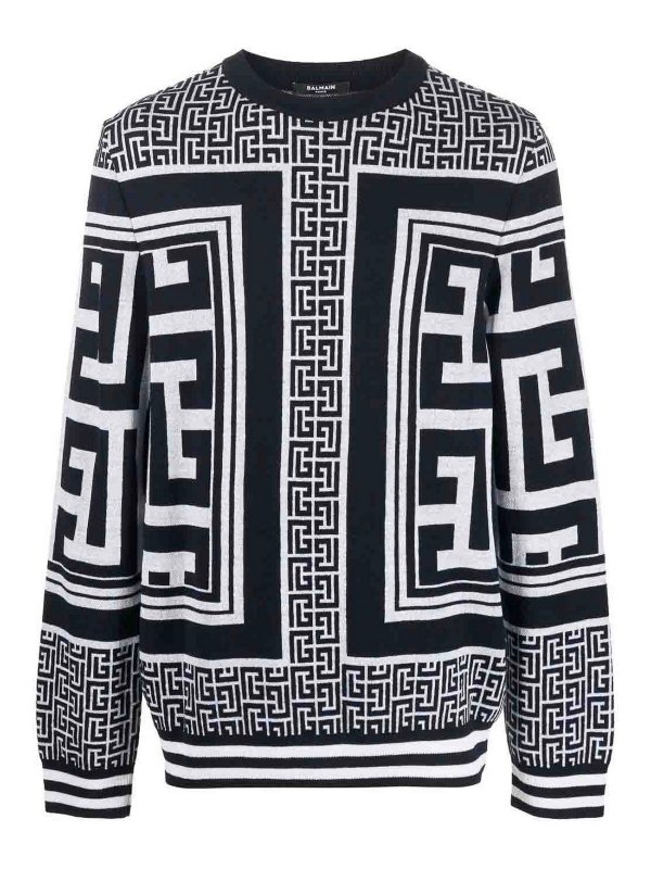 Balmain: crew necks - monogram neck sweater