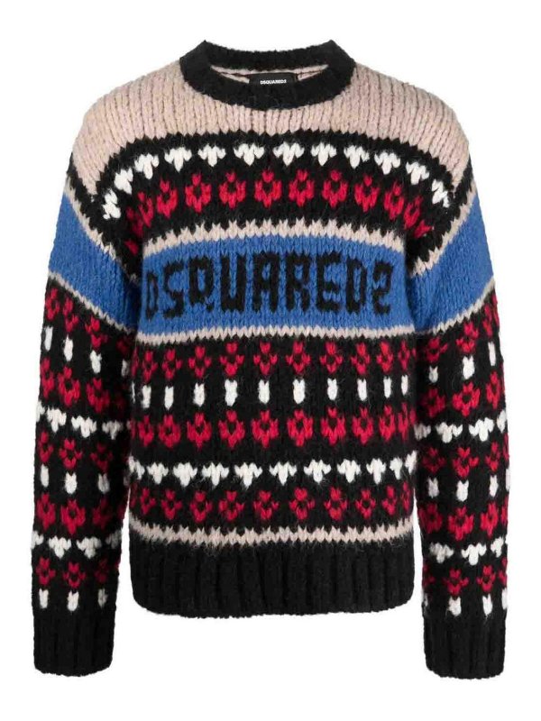 DSQUARED2: Suéteres con cuello pico - Suéter Cuello Redondo - Multicolor